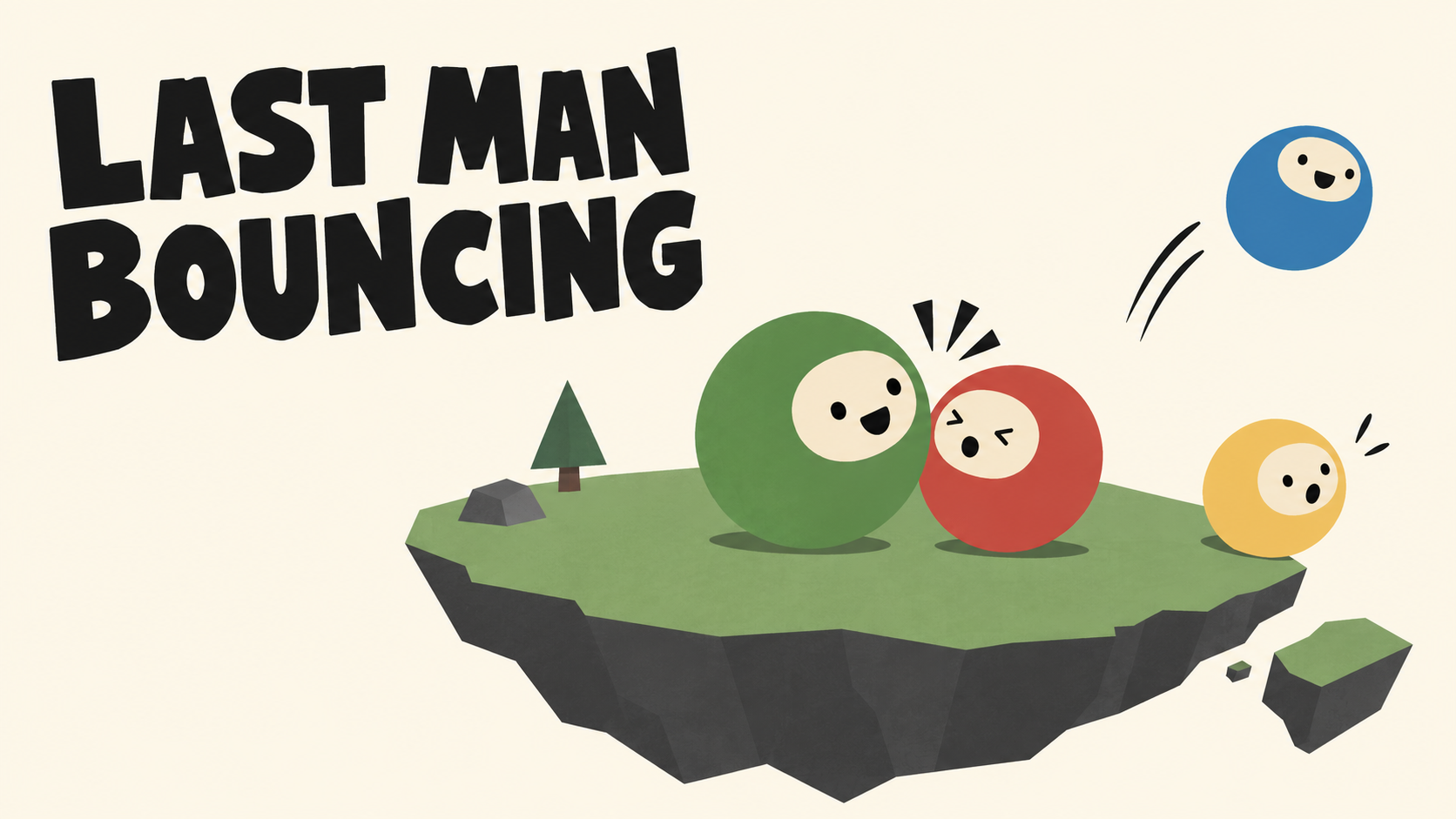 Last Man Bouncing cover: four colorful ball characters on a floating island