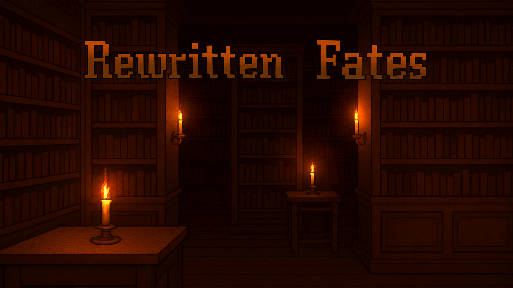 Rewritten Fates cover: title above a candlelit bookstore